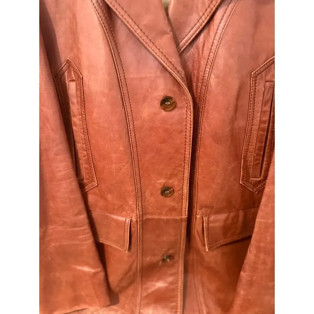 Vintage Lakeland‎ Brown Leather Jacket Longline Coat ✨